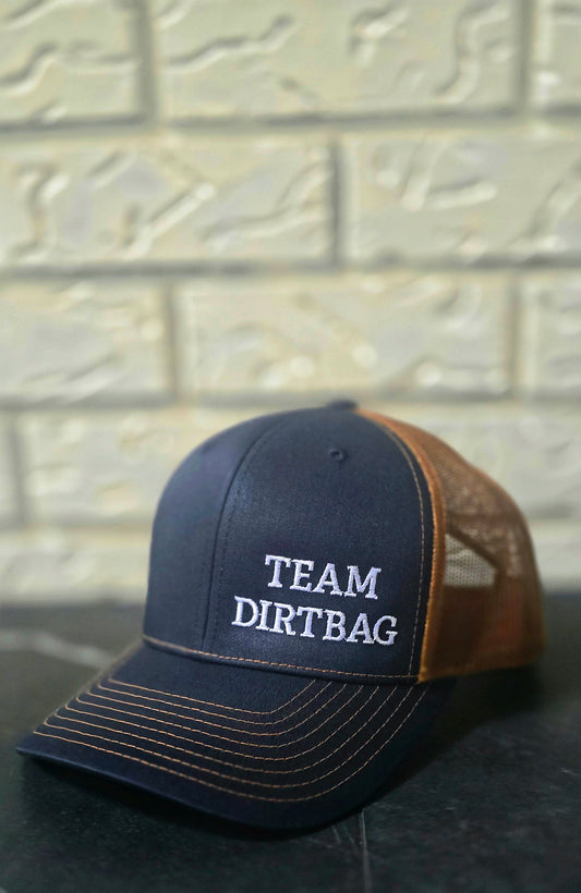 Team Dirt Bag Snapback Trucker Hat – Navy/Caramel with New TDB Logo